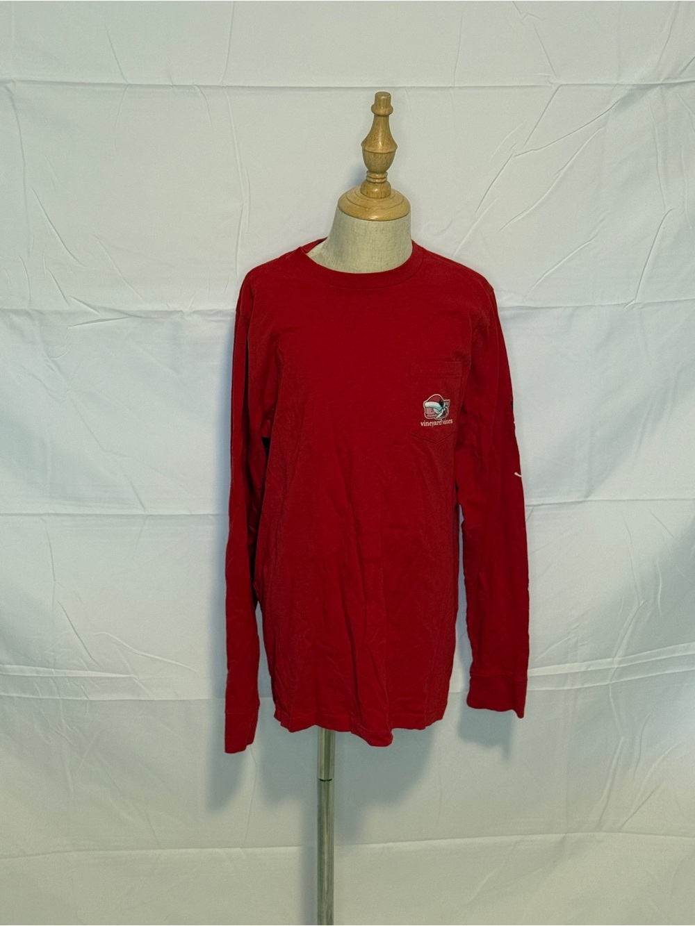 Vineyard Vines Red Long Sleeve Crewneck with Small Chest Logo